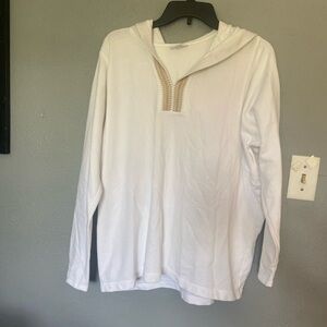 Pure Jill White Hooded Pullover with Crochet Trim